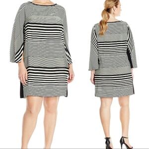 Donna Ricco VINTAGE Plus Size Stripe Dress with Colman Sleeves in 18W